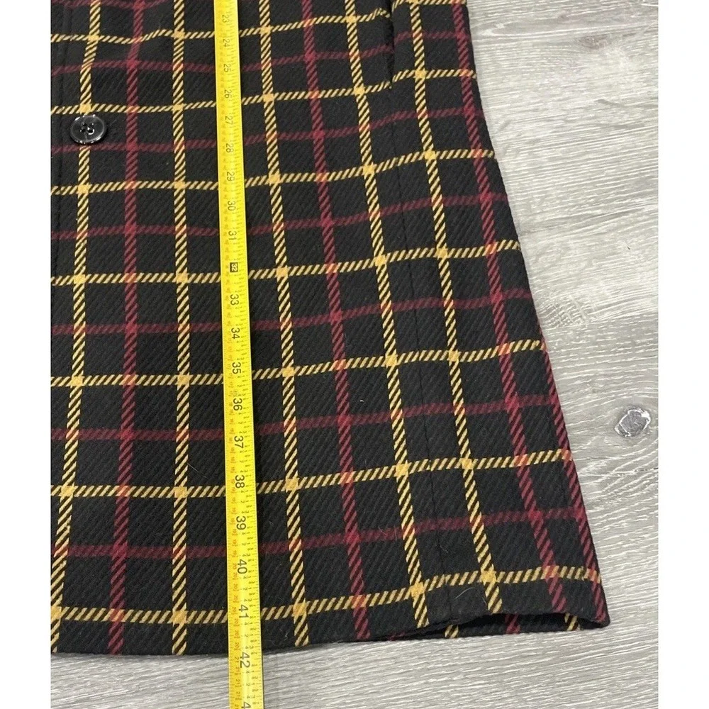 Zara Man Black Red‎ Yellow Wool Plaid Oversized Long Coat Office Modern Size M